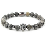 Tete de lion et perles grise bracelet.