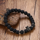 Petit bracelet perle avec tête de lion noir pour homme ou pour femme.