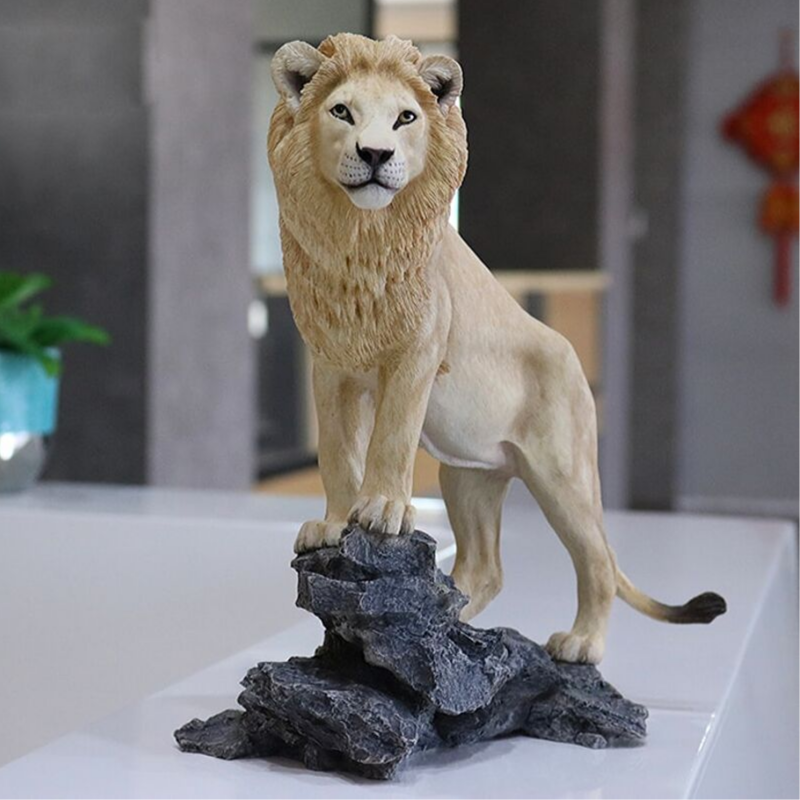 Statue Lion Décorative - Faite Main - Blanche - Pour Bureau - Cadeau Animalier (neuf)