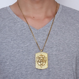Collier pour homme tete de lion or.