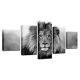 Peinture lion noir et blanc.