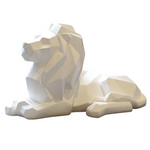 Statue lion origami couché blanc.