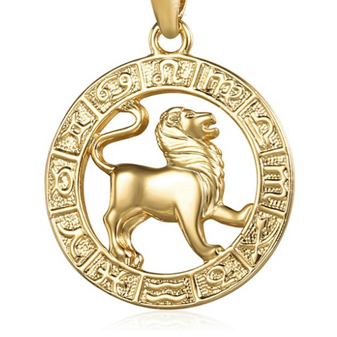 Pendentif signe astrologique lion en or.