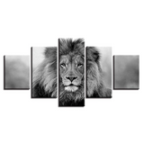 Tableau tête de lion noir et blanc.