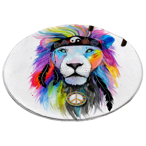 Tapis rond lion couleurs hippie.