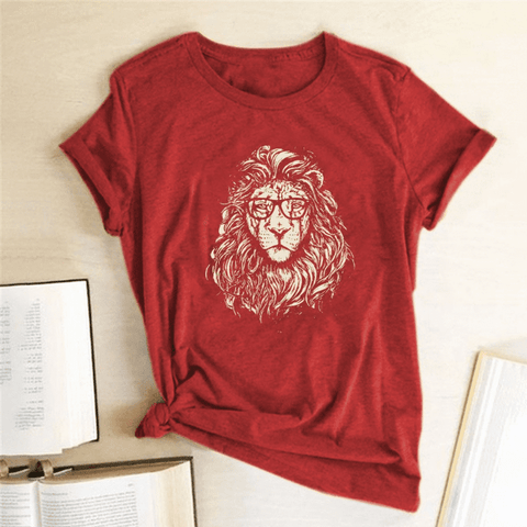 T-Shirt Lion Coton Rouge