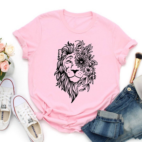 T-Shirt Lion Mixte Rose