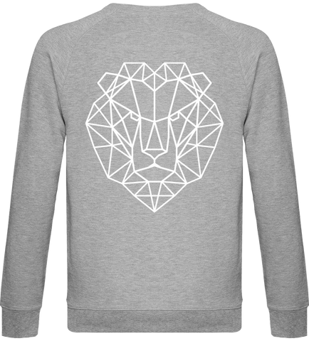 Pull gris avec tête de lion.