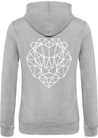 Tête de lion géométrique sur sweat.
