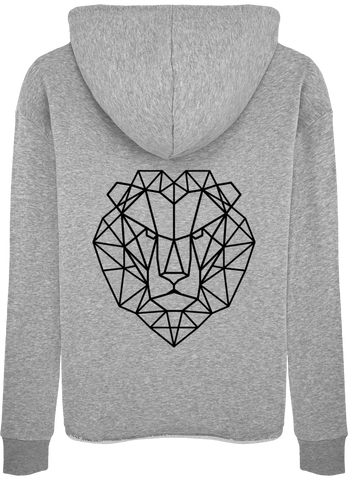 Tête de lion géométrique sur sweat femme.