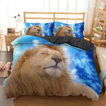 housse bleue lion endormi
