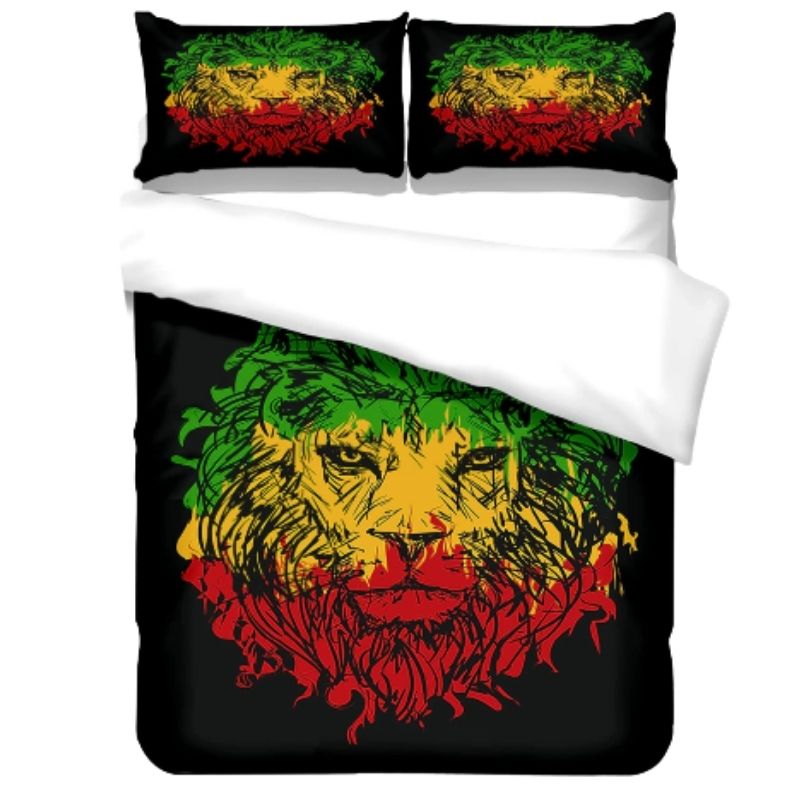 Parure De Lit 1 Personne LION - Housse De Couette 160x200 + Taie 70x80 - Coton Blanc - Neuf