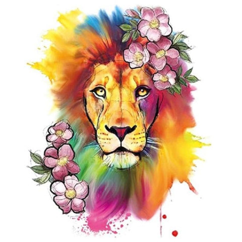 Tatouage Éphémère Lion Fleur