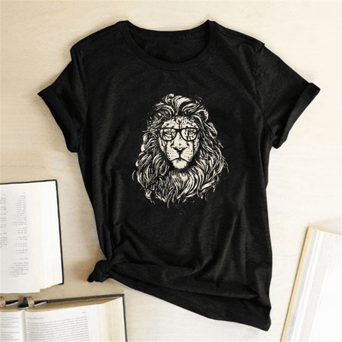 T-Shirt Lion Coton Noir Et Blanc