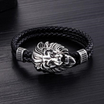 Bracelet en Cuir Lion Noir