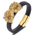Bracelet Homme Ajustable Tête de Lion Cuir