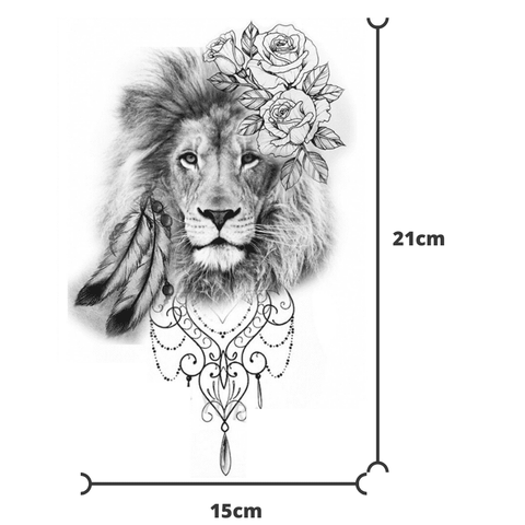 Tatouage Lion et fleurs.