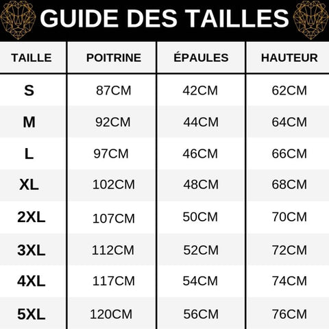 Guide des Tailles T-Shirt Lion Yeux Rouges