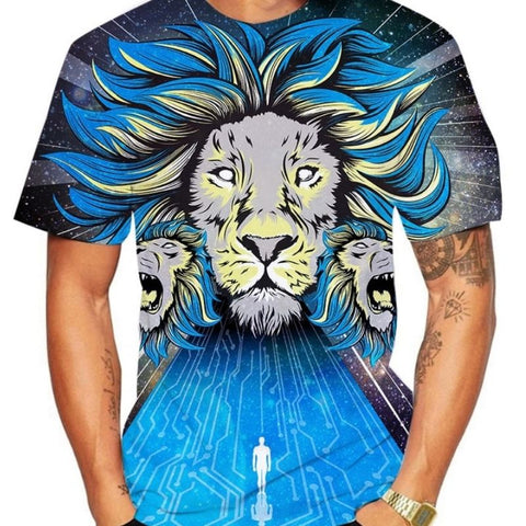 T-Shirt Lion Crinière Bleue