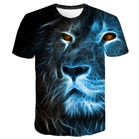 T-Shirt Lion Fluo Bleu