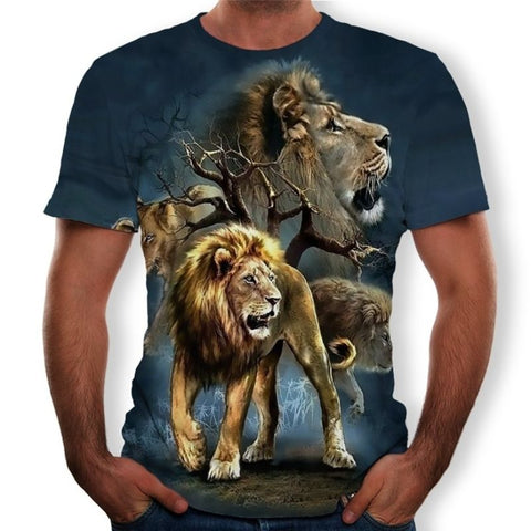 T-Shirt Lion 3D Bleu