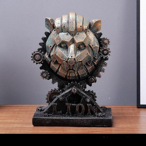 Statuette tête de lion mécanique