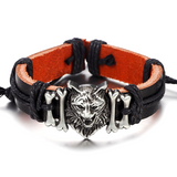 Bracelet en Cuir Tête de Lion de Protection Homme