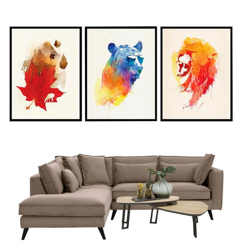 Cadres lion, ours et automne.