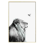 Photo lion sur toile en noir et blanc.