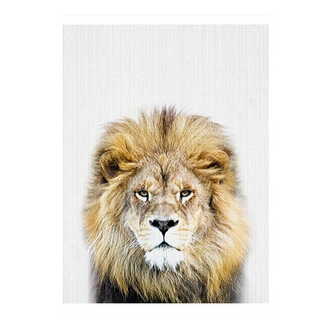 Toile imprimée lion en couleurs.