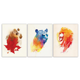 Poster lion, ours et feuille en couleurs.