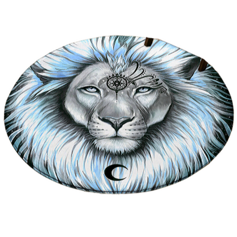 Tapis rond lion sagesse bleue.