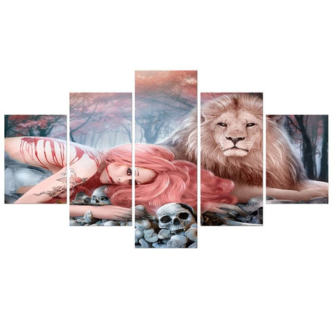 Tableau Lion Féérie décoration d'intérieur tête de mort et lion