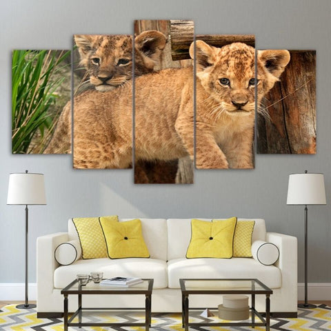 Tableau Jeunes Lions décoration naturelle