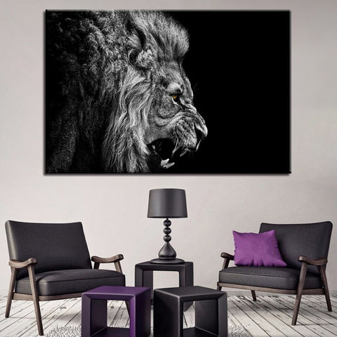 Tableau Déco Lion Rugissant photo tête de lion