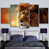 Grand canva 5 pieces lion en couleurs.