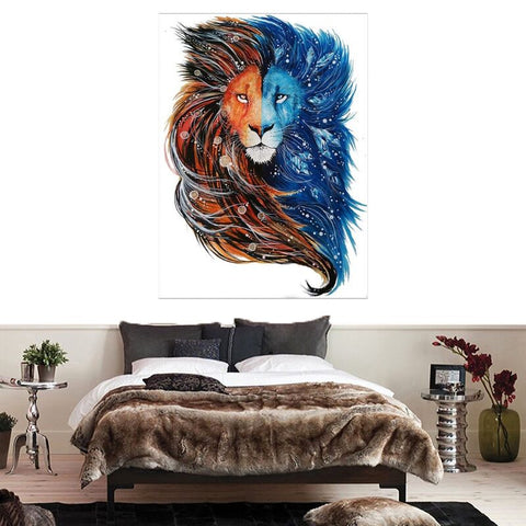 Peinture sur toile tête de lion en couleur