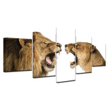 Tableau Lion et Lionne Combat décoration sauvage