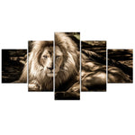 Tableau Lion Témérité photo lion 5 pièces