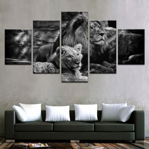 Tableau 5 Panneaux Lion Lionne photographie naturelle