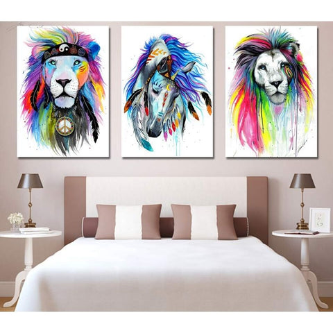 Tableau Lion Hippie dessin animaux sur toile