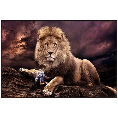 Tableau Lion Enfant décoration d'intérieur état sauvage