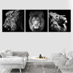 Tableau Lion Noir et Blanc 3 Pièces photo animaux sur toile murale