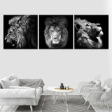 Tableau Lion Noir et Blanc 3 Pièces photo animaux sur toile murale