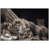 Tableau Lion Petite Fille photo famille de lion