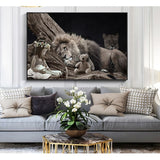 Tableau Lion Petite Fille toile lion noir et blanc