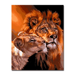 Lion et lionne en toile couleurs.