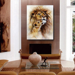 Magnifique toile encadré lion et lionceau.