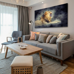 Peinture d'un lion rugissant.