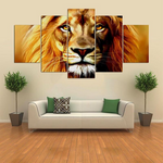 Grande toile tête de lion en couleurs.